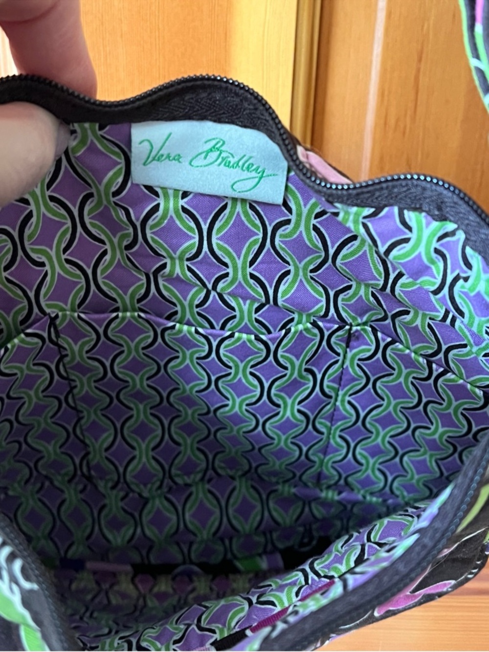 Vera Bradley Dark Brown Crossbody with Purple & Green Floral Pattern. - Picture 7 of 7